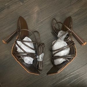 PrettyLittleThing Brown Snake Skin Heels. Size US6. Never worn.
